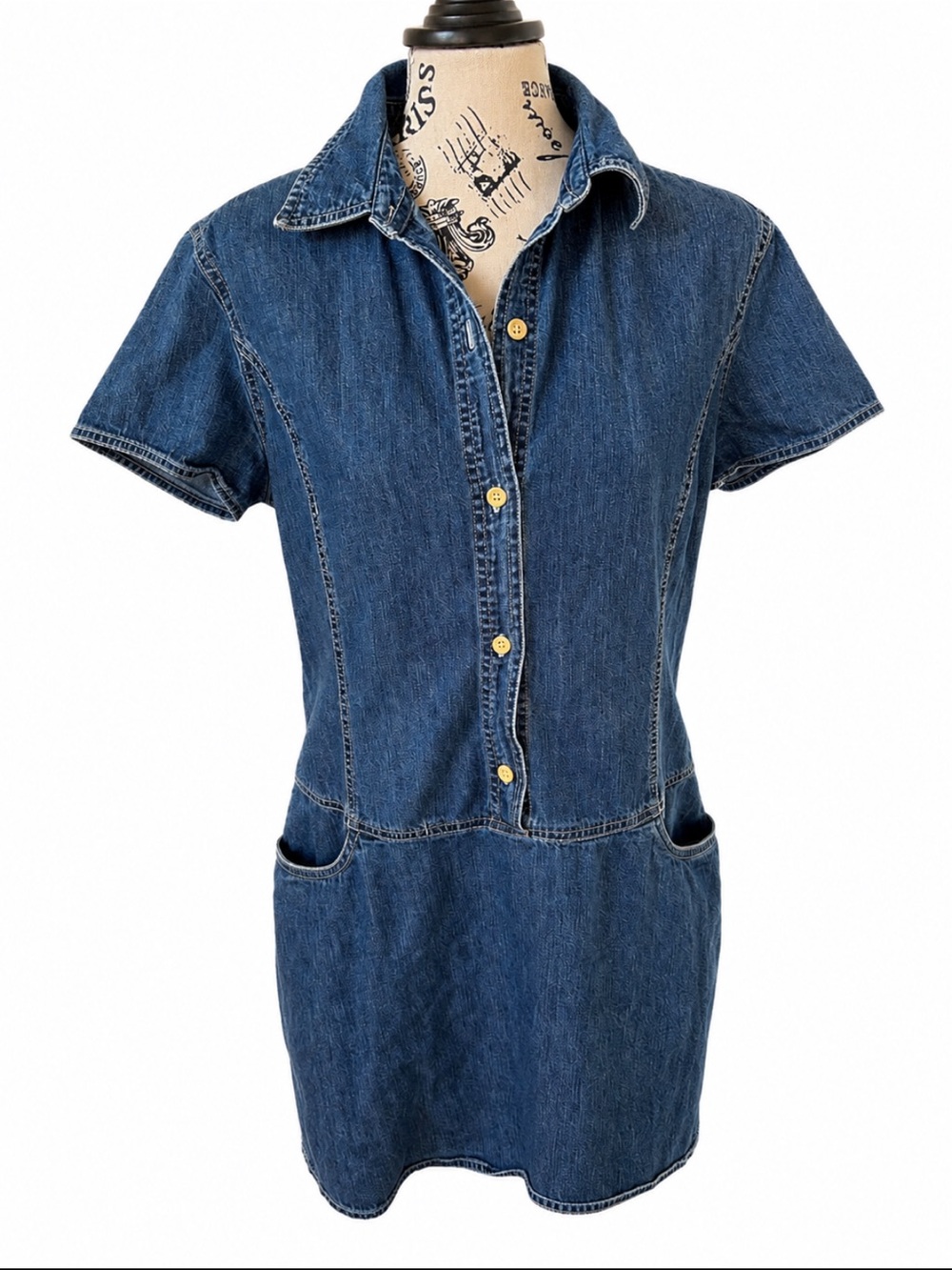 Crew Denim Button Front Shirt Dress with Pockets